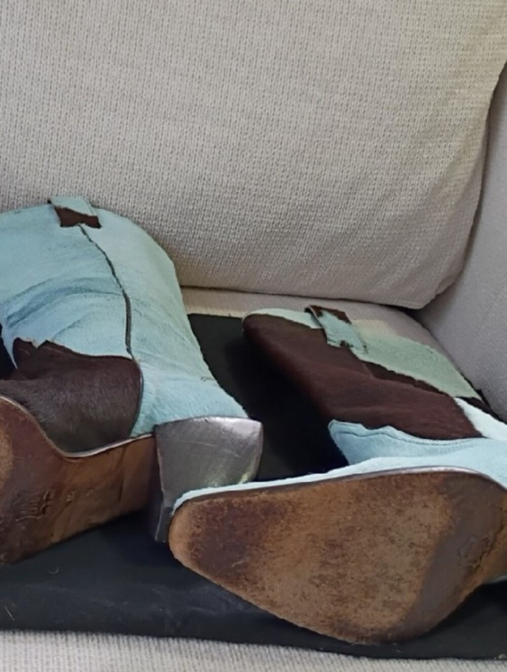 DONALD PLINER Two-Tone Blue & Brown/BLACK Cowhide Western Boots - Picture 4 of 5